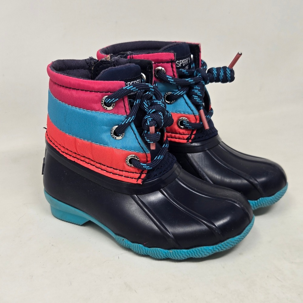 Sperry Toddler Saltwater Duck Boots Navy Pink Blue STL166417 Size 6M